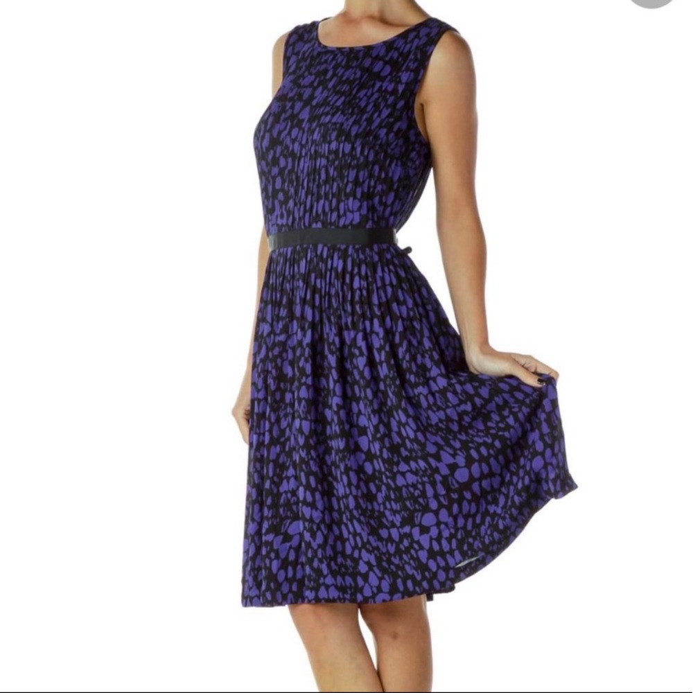 LOFT | Purple Animal Print Pleated Dress
